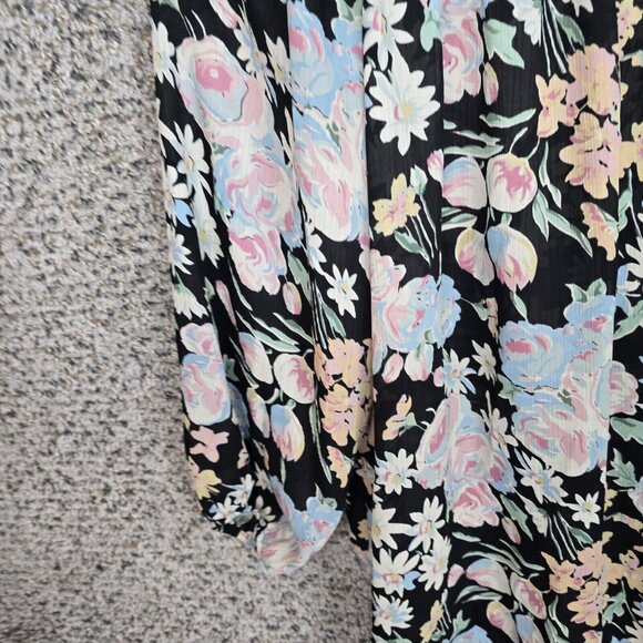 Chaps‎ Top Womens Medium Black Floral Print Off The Shoulder Blouse Sheer Ladies - Picture 3 of 7